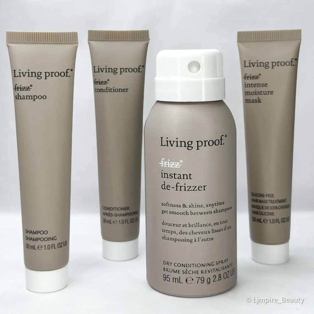 🆕 LIVING PROOF 4 pc Travel Set No Frizz Shampoo, Conditioner, De-Frizzer & Mask - Picture 1 of 10